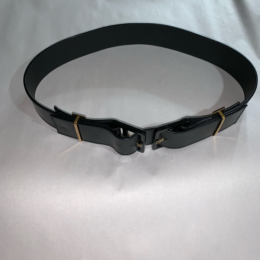 SAINT LAURENT size L black crinkle patent belt - Picture 2 of 11